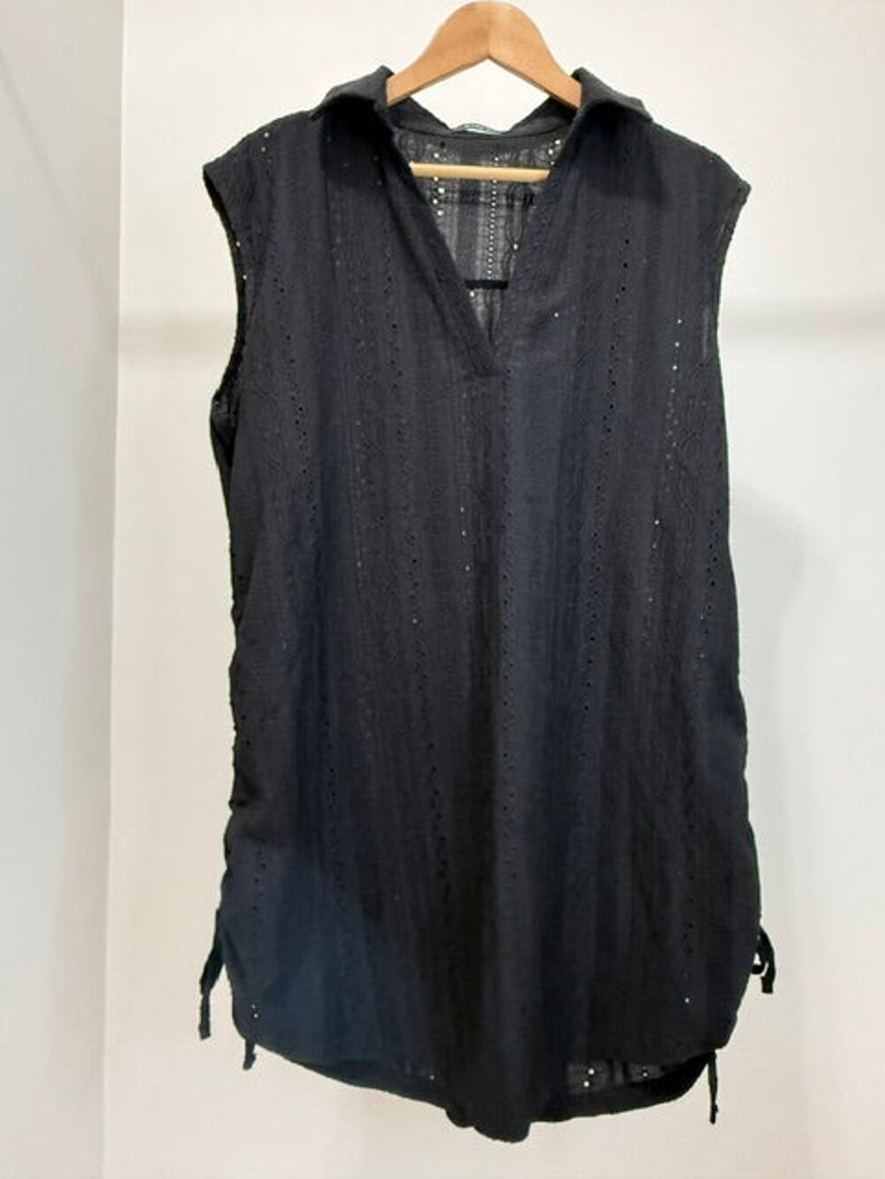 ChicMe Black Eyelet Ruched Swim Cover Up Dress SzXL